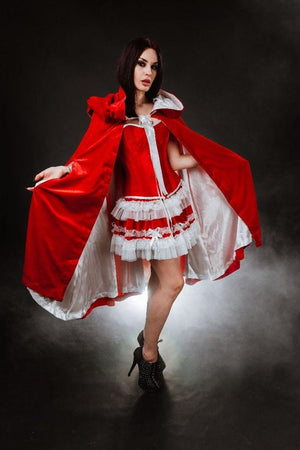 Cape In Red Velvet White Lining-Burleska-Dark Fashion Clothing