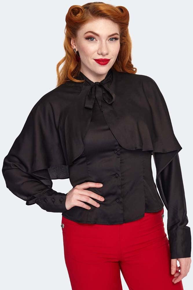 Cape Sleeve Tie Neck Blouse-Voodoo Vixen-Dark Fashion Clothing