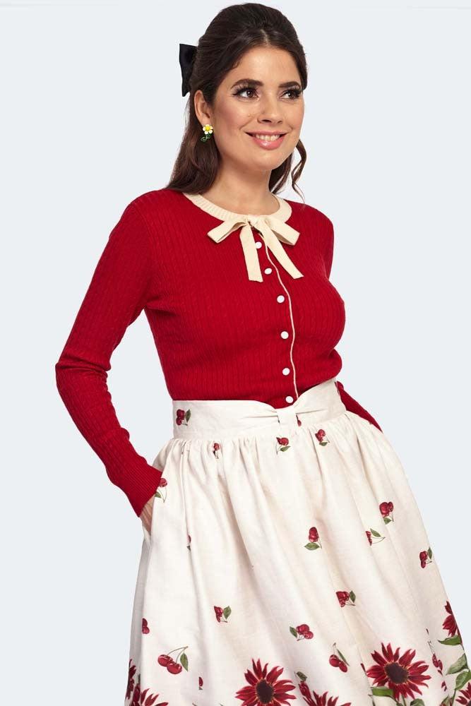 Cherry Sunflower Border Print Skirt-Voodoo Vixen-Dark Fashion Clothing