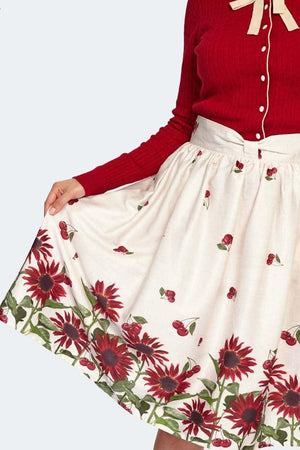 Cherry Sunflower Border Print Skirt-Voodoo Vixen-Dark Fashion Clothing