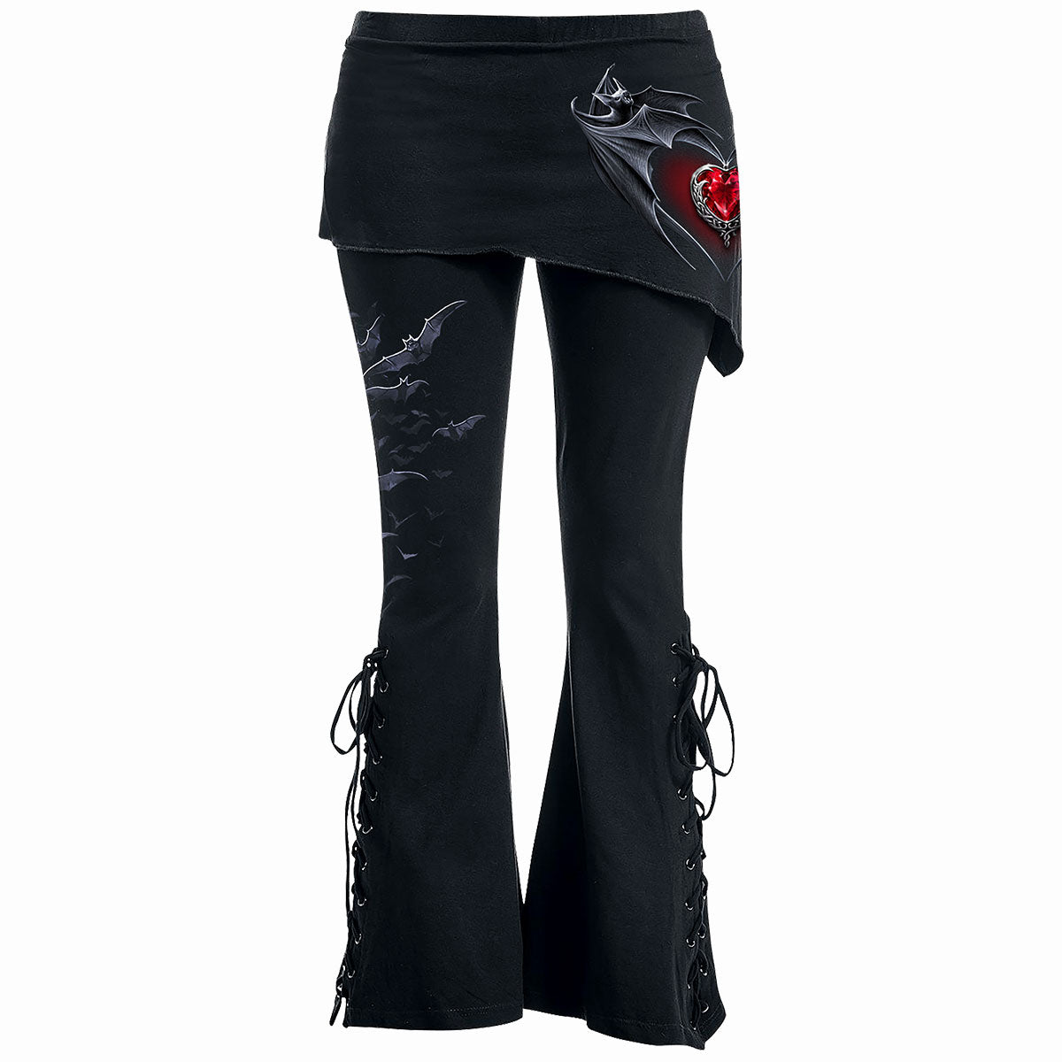 Bat's Heart - 2In1 Boot-Cut Leggings With Micro Slant Skirt