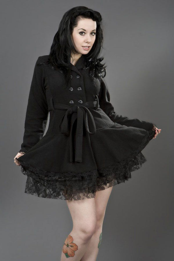 Dark Ladies Gothic Jacket In Black Fleece - Burleska - Dark