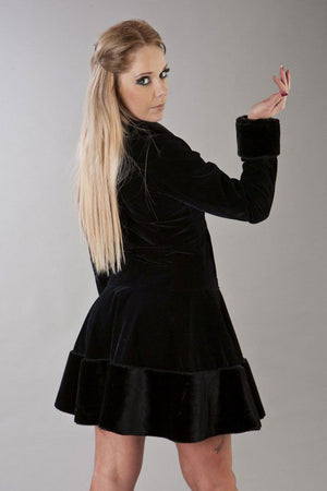 Dark Women's Coat In Black Velvet Flock And Black Fur-Burleska-Dark Fashion Clothing