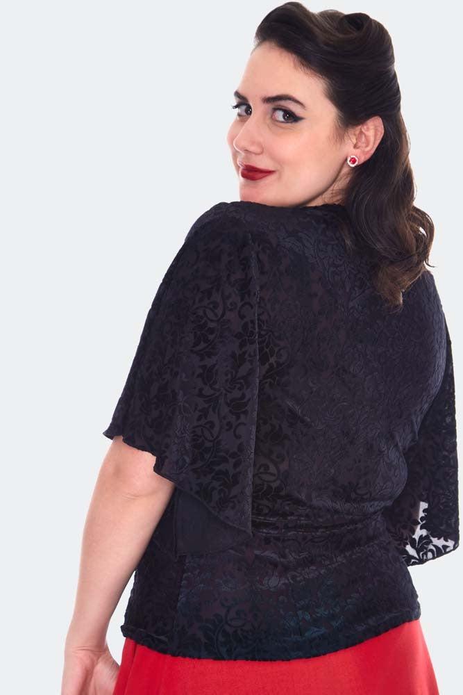 Devore Flutter Sleeve Blouse-Voodoo Vixen-Dark Fashion Clothing