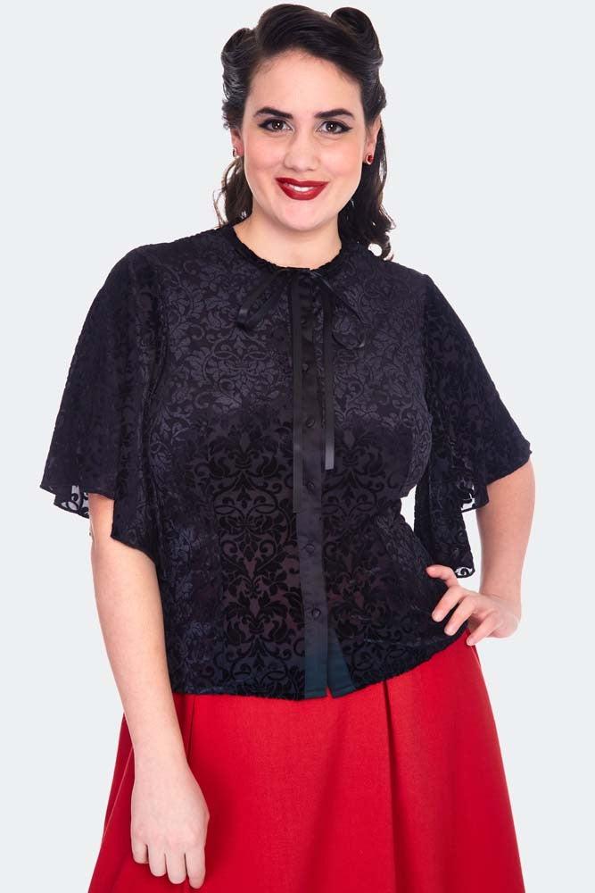 Devore Flutter Sleeve Blouse-Voodoo Vixen-Dark Fashion Clothing