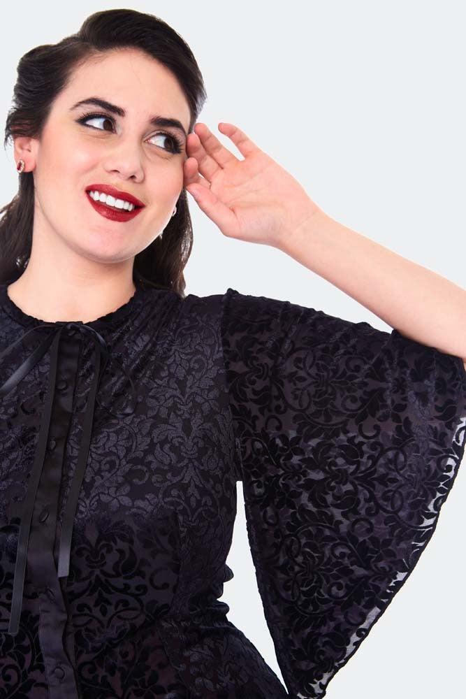 Devore Flutter Sleeve Blouse-Voodoo Vixen-Dark Fashion Clothing