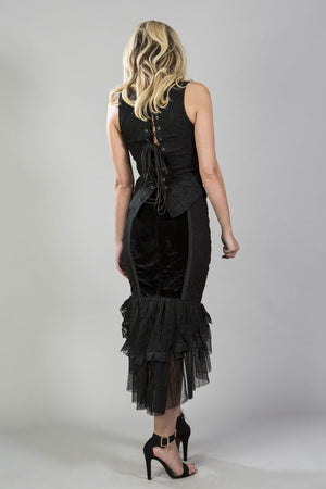 Donatella Gothic Waistcoat In Black Flock-Burleska-Dark Fashion Clothing