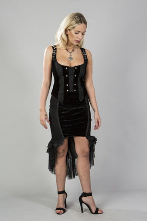 Donatella Gothic Waistcoat In Black Flock-Burleska-Dark Fashion Clothing