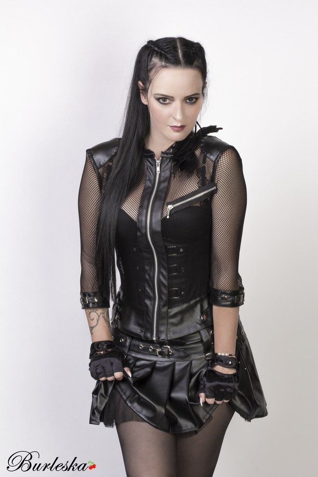Electra Punk Rock Jacket In Black Fishnet &amp; Black Matte Vinyl-Burleska-Dark Fashion Clothing