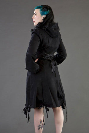 Elizabeth Ladies Gothic Coat With Hood In Black Twill-Burleska-Dark Fashion Clothing