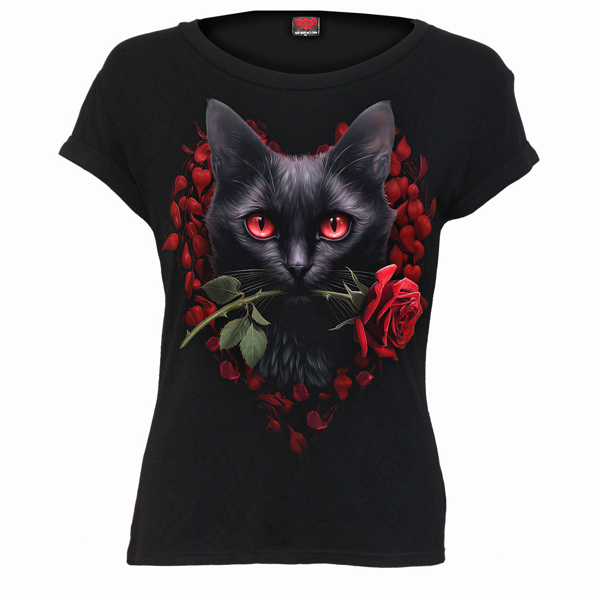 Cat's Love (Digital Print) - Boatneck Cap Sleeve Top Black