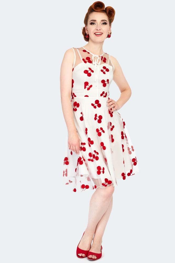 Fanny Ann Cherry Embroidery Dress-Voodoo Vixen-Dark Fashion Clothing