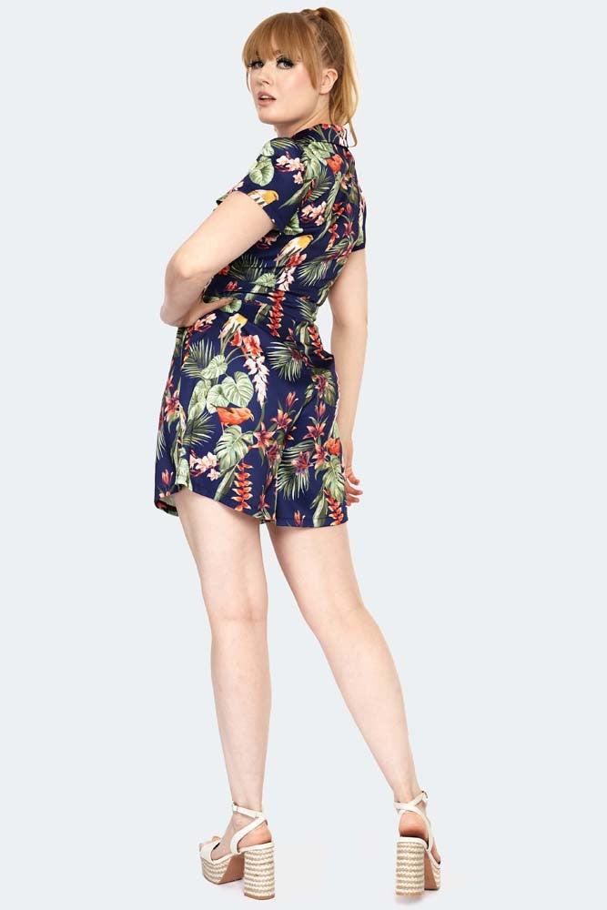 Floral Birds Printed Playsuit-Voodoo Vixen-Dark Fashion Clothing