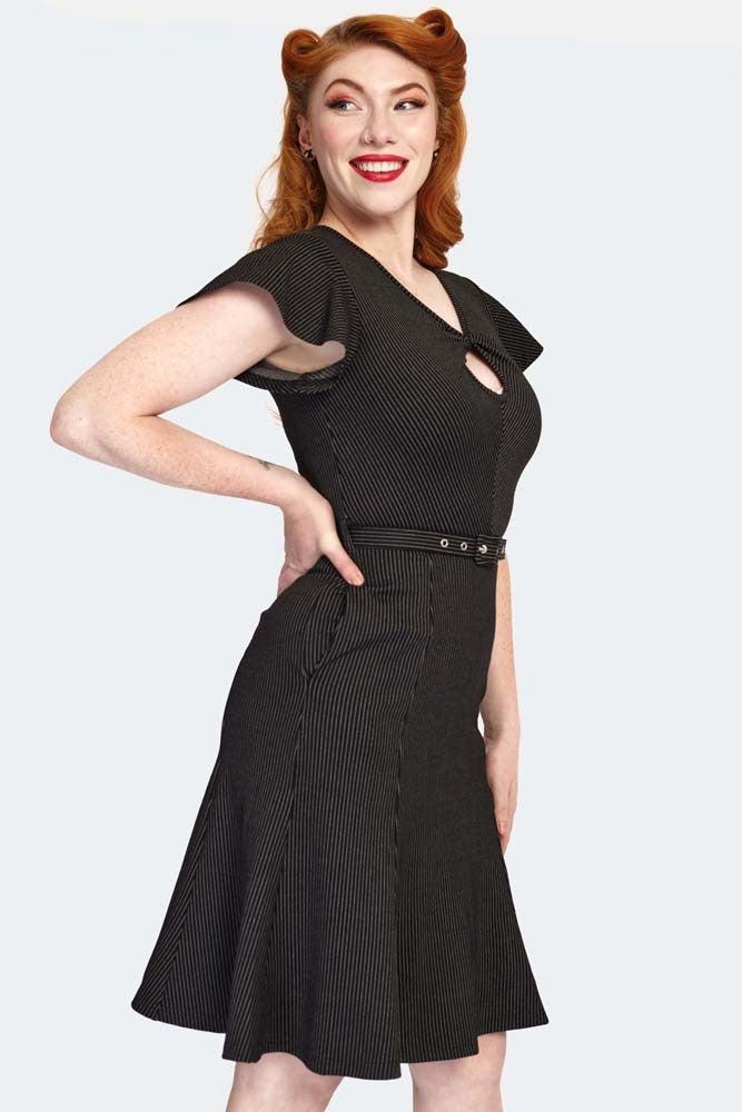 Flutter Sleeve Front Twist Flare Dress-Voodoo Vixen-Dark Fashion Clothing