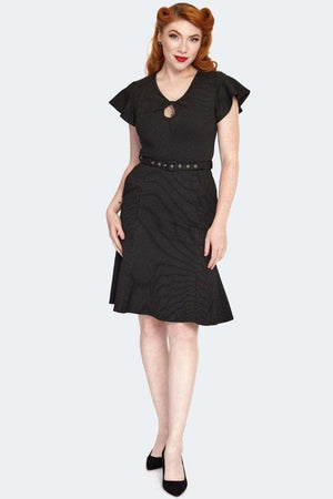 Flutter Sleeve Front Twist Flare Dress-Voodoo Vixen-Dark Fashion Clothing