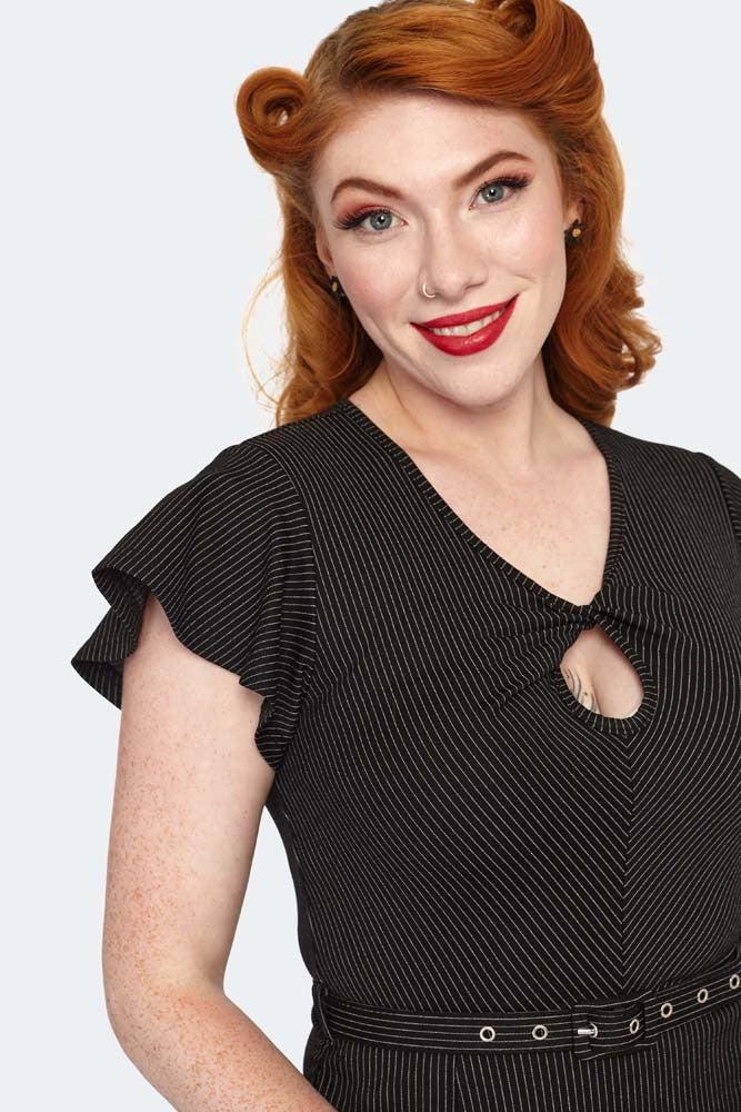 Flutter Sleeve Front Twist Flare Dress-Voodoo Vixen-Dark Fashion Clothing