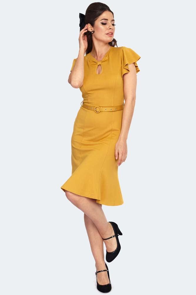 Flutter Sleeve Front Twist Flare Dress-Voodoo Vixen-Dark Fashion Clothing