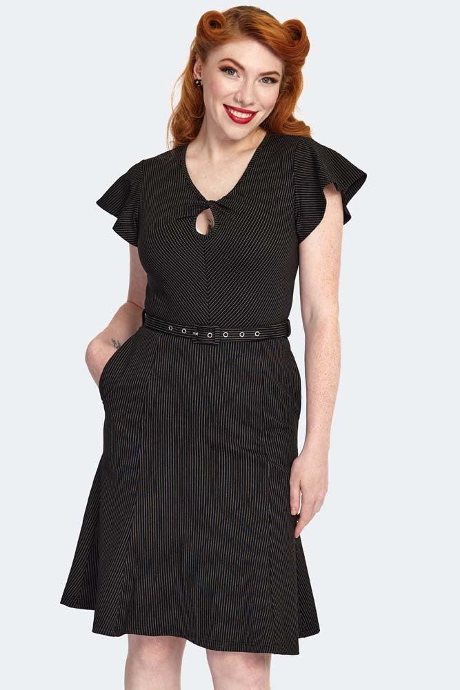 Flutter Sleeve Front Twist Flare Dress-Voodoo Vixen-Dark Fashion Clothing