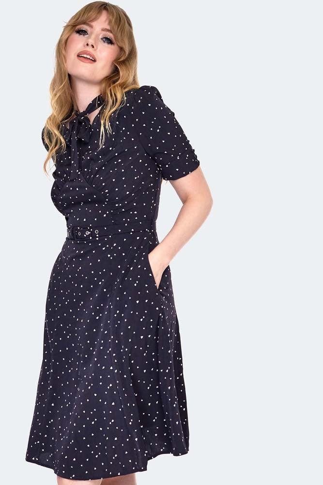 Frances Heart Polka Dot Tea Dress-Voodoo Vixen-Dark Fashion Clothing