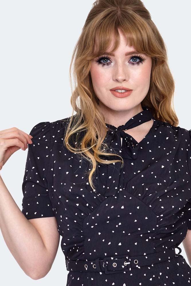 Frances Heart Polka Dot Tea Dress-Voodoo Vixen-Dark Fashion Clothing