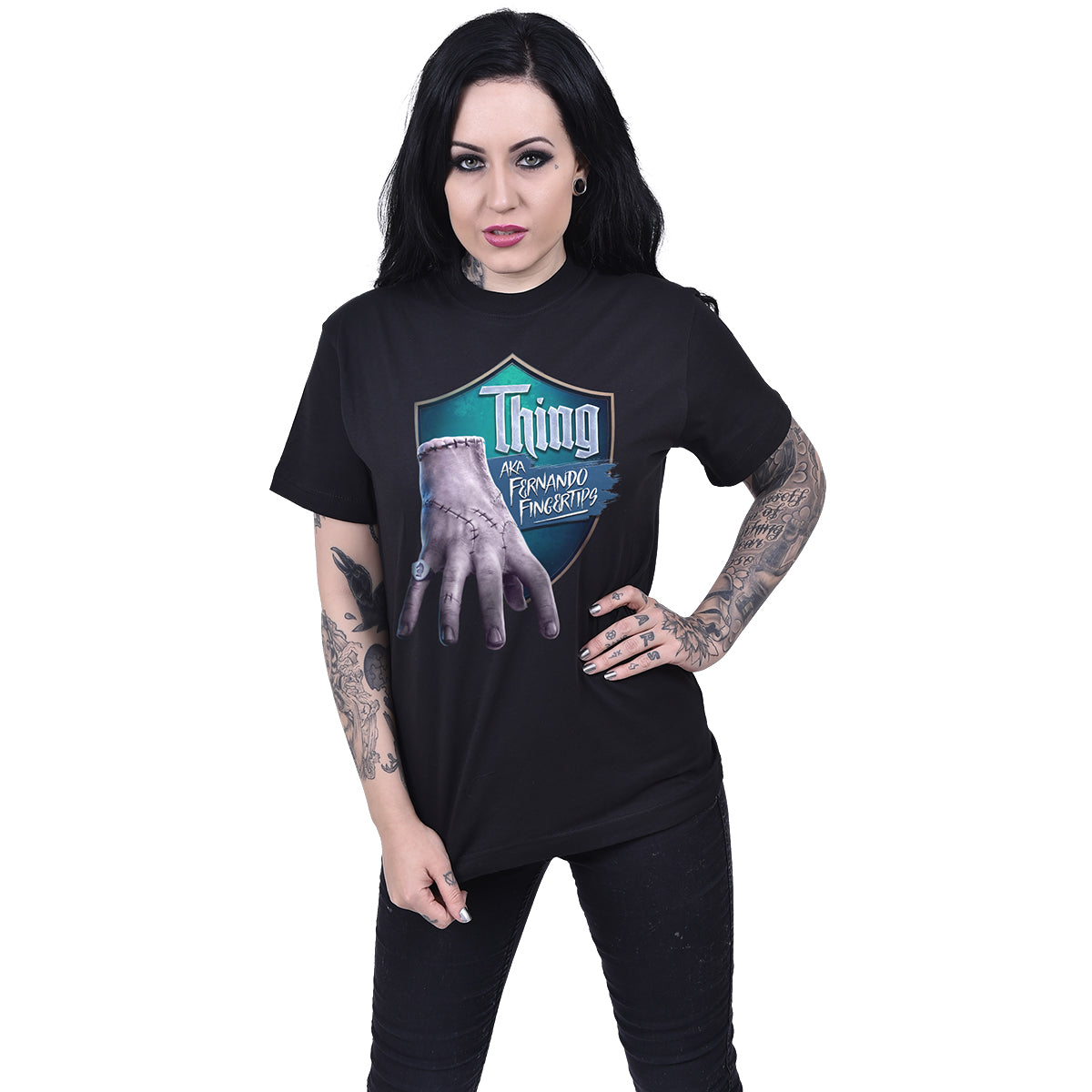 Thing - 'Fernando Fingertips' - Front Digital Print t-Shirt Black