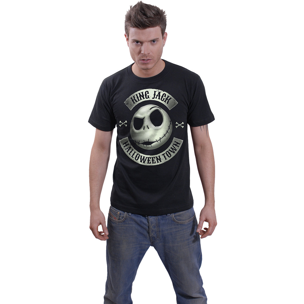 Nightmare Before Xmas - Jack Crest (Glow) - Front Print t-Shirt Black