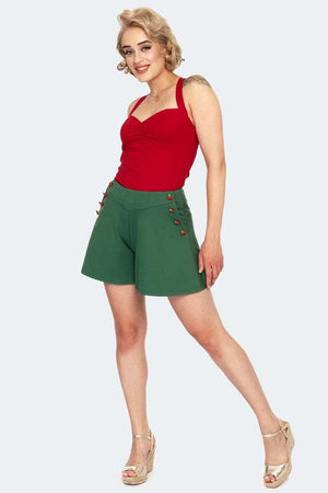 Green Retro Flare Shorts-Voodoo Vixen-Dark Fashion Clothing