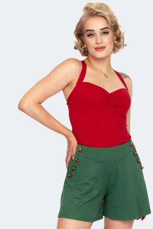 Green Retro Flare Shorts-Voodoo Vixen-Dark Fashion Clothing