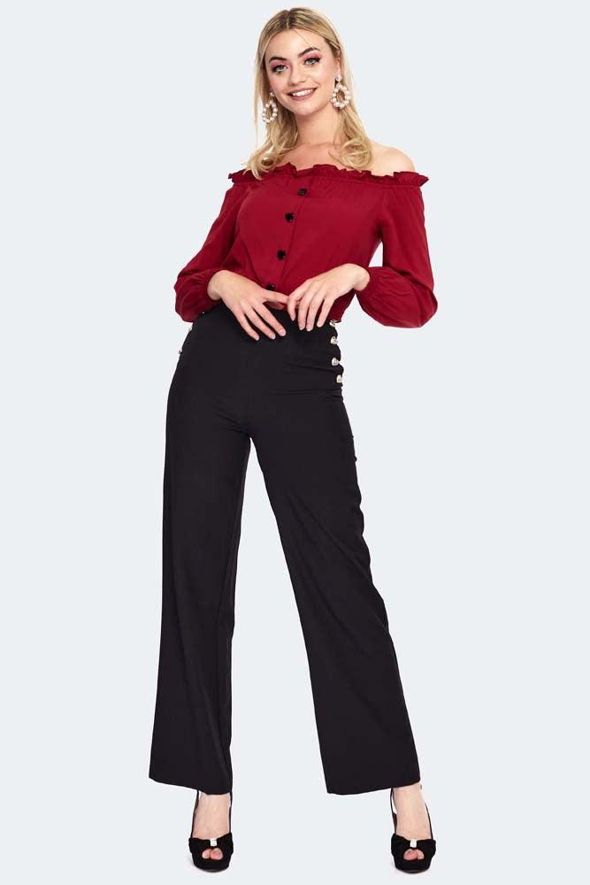 Heart Button High Waisted Trousers-Voodoo Vixen-Dark Fashion Clothing