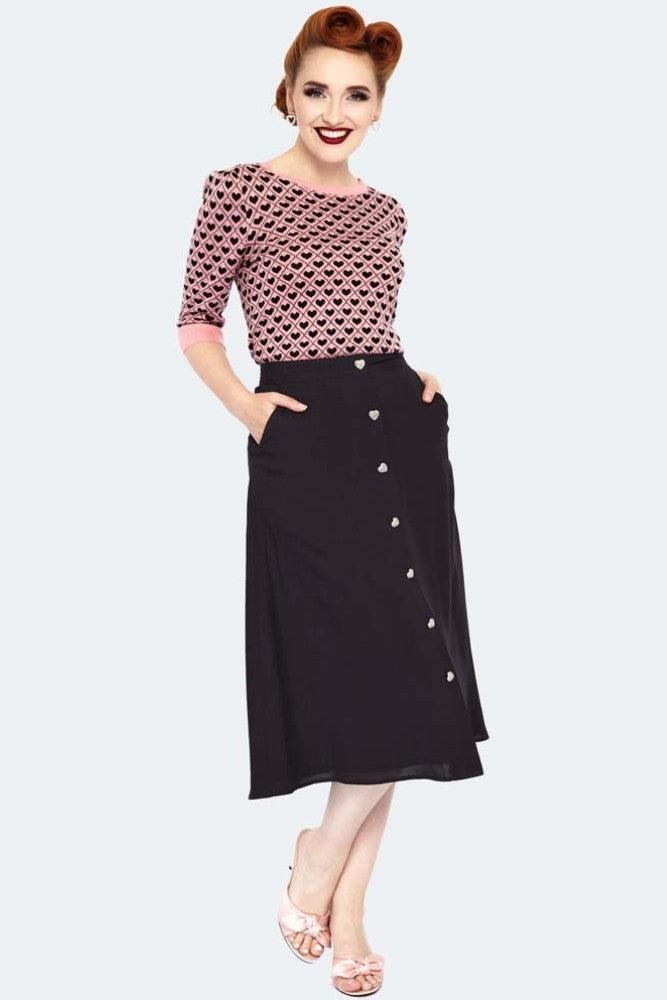 Heart Button Midi Skirt-Voodoo Vixen-Dark Fashion Clothing