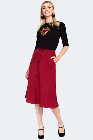 Heart Button Midi Skirt-Voodoo Vixen-Dark Fashion Clothing