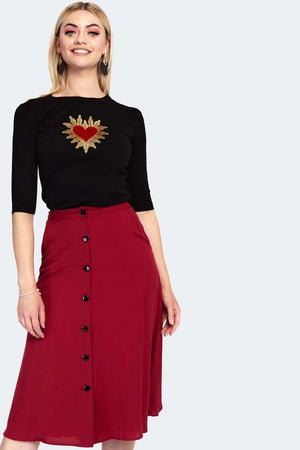 Heart Button Midi Skirt-Voodoo Vixen-Dark Fashion Clothing