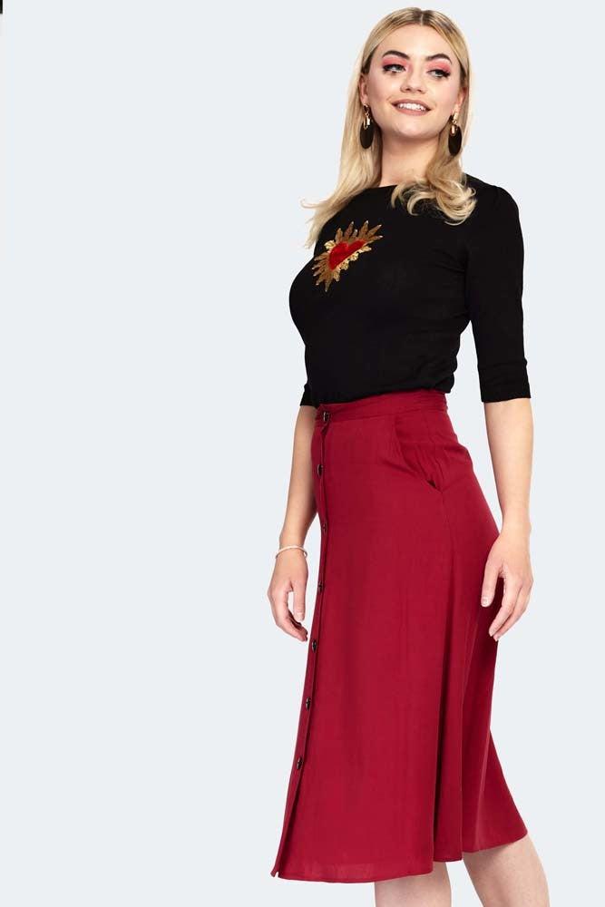 Heart Button Midi Skirt-Voodoo Vixen-Dark Fashion Clothing