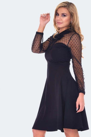 Heart Mesh Panel Flare Dress-Voodoo Vixen-Dark Fashion Clothing