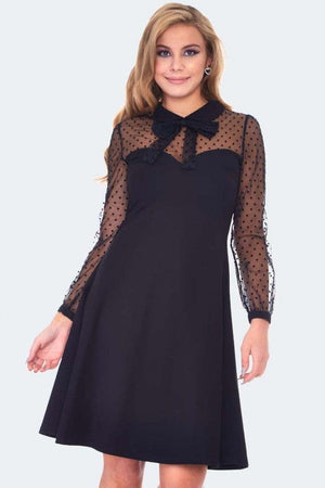 Heart Mesh Panel Flare Dress-Voodoo Vixen-Dark Fashion Clothing