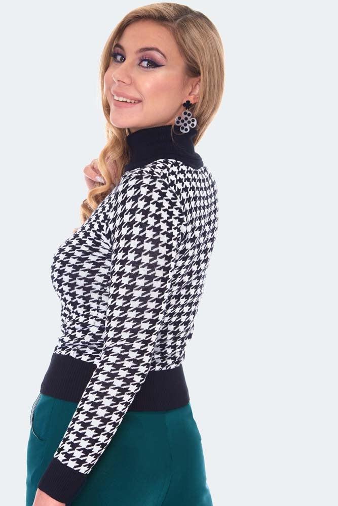 Houndstooth Rollneck Sweater-Voodoo Vixen-Dark Fashion Clothing