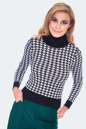 Houndstooth Rollneck Sweater-Voodoo Vixen-Dark Fashion Clothing