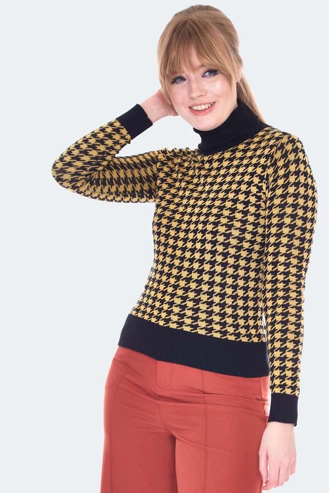 Houndstooth Rollneck Sweater-Voodoo Vixen-Dark Fashion Clothing