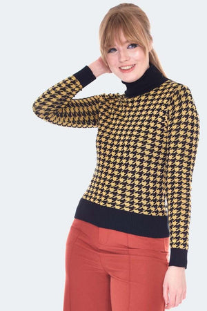 Houndstooth Rollneck Sweater-Voodoo Vixen-Dark Fashion Clothing