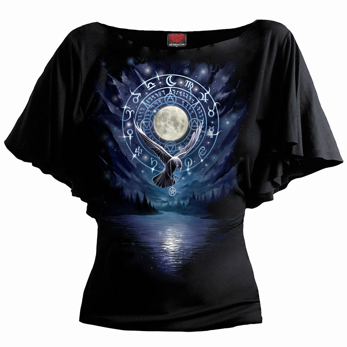 Witchcraft (Digital Print) - Boat Neck Bat Sleeve Top Black