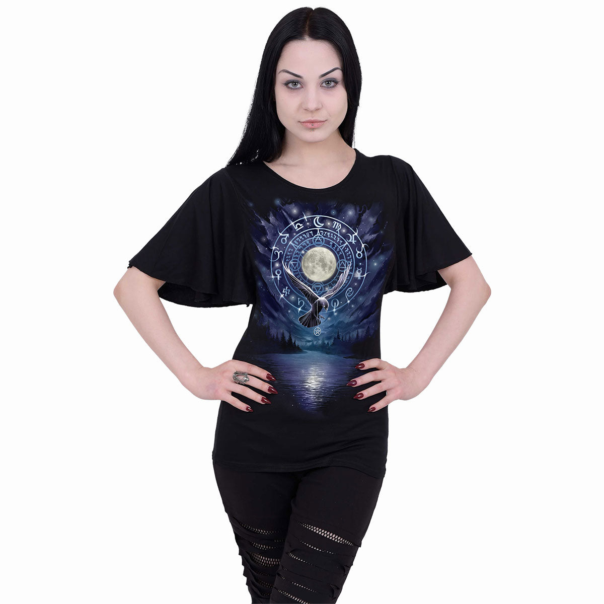 Witchcraft (Screen Print) - Boat Neck Bat Sleeve Top Black