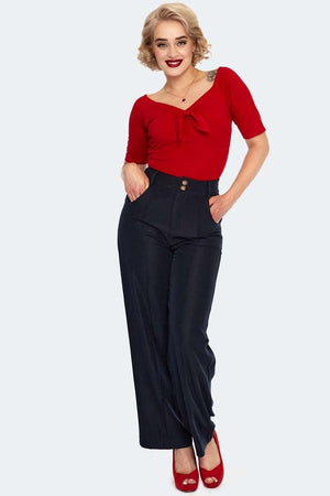 Khloe High Waisted Wide Leg Trousers-Voodoo Vixen-Dark Fashion Clothing