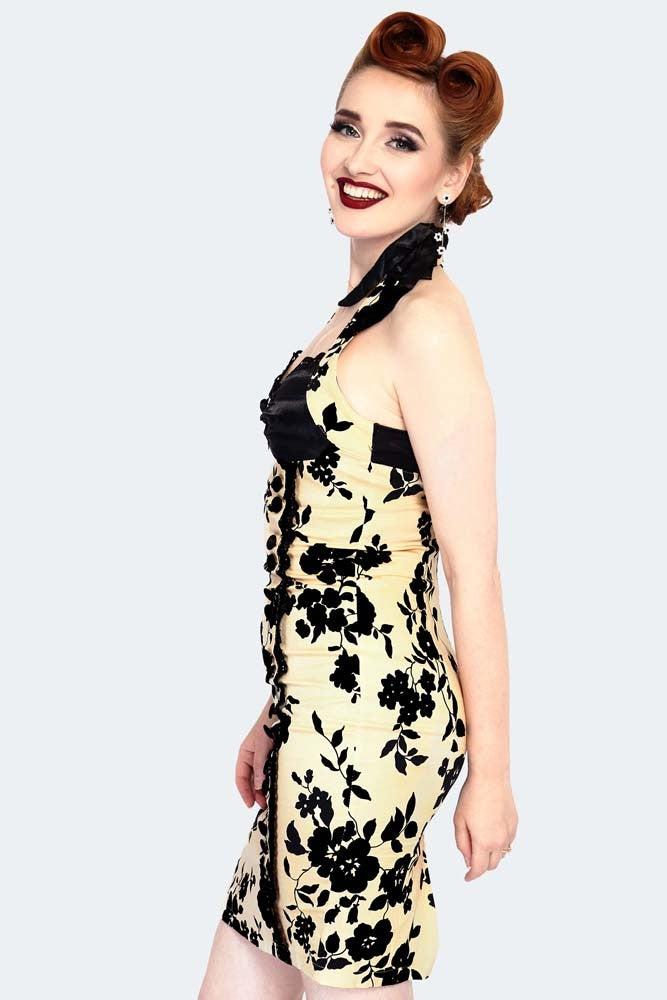 Kiki Halter Neck Pencil Dress-Voodoo Vixen-Dark Fashion Clothing