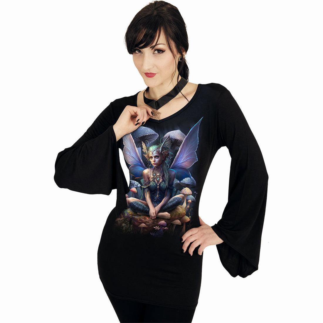 Magical - V Neck Goth Sleeve Top Black