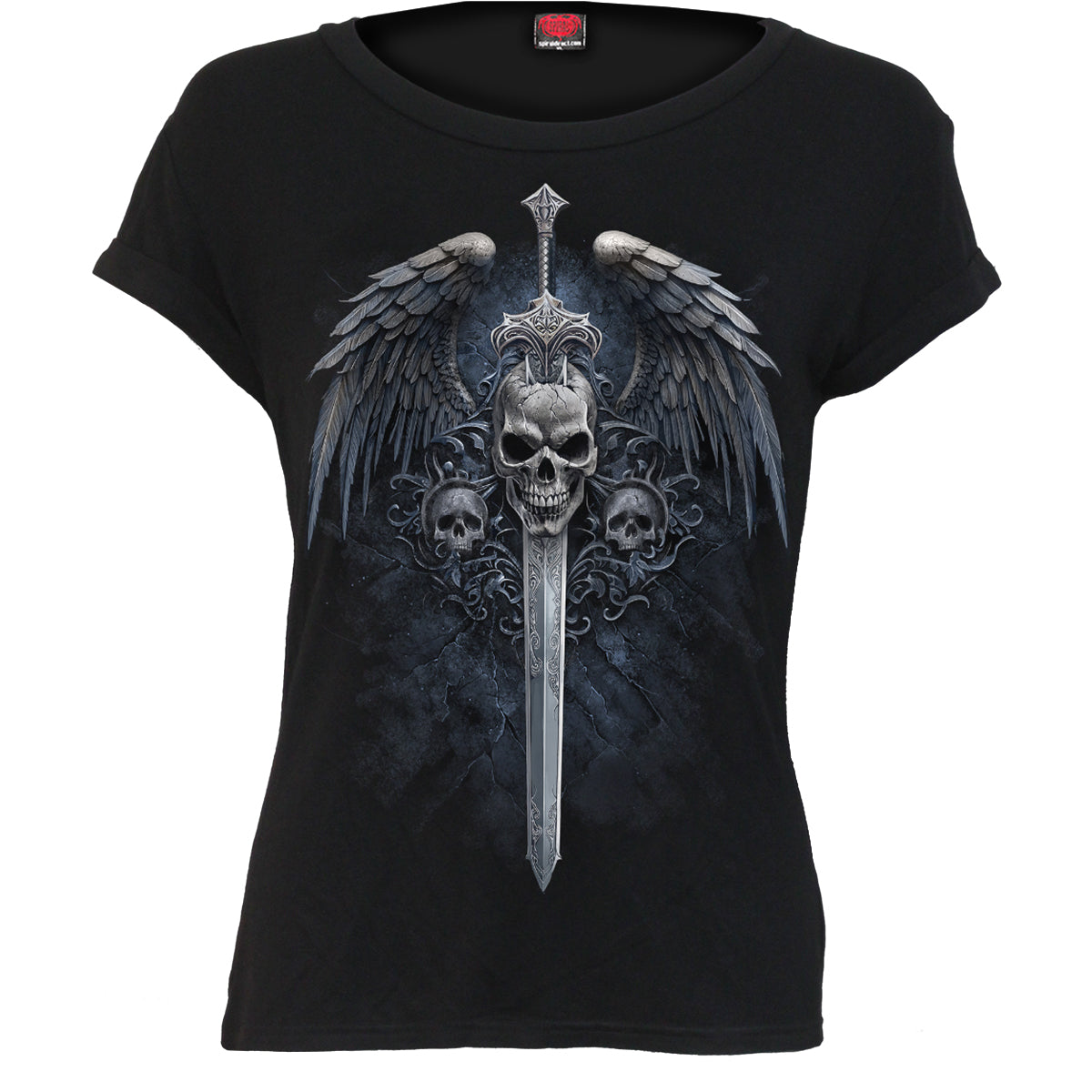 Angel Sword (Screen Print) - Boatneck Cap Sleeve Top Black