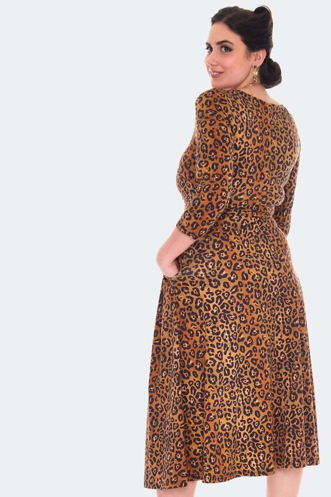 Leopard Print Flare Dress-Voodoo Vixen-Dark Fashion Clothing