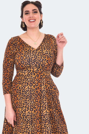 Leopard Print Flare Dress-Voodoo Vixen-Dark Fashion Clothing