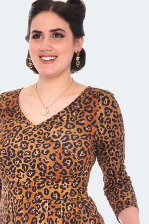 Leopard Print Flare Dress-Voodoo Vixen-Dark Fashion Clothing