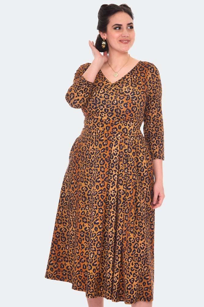 Leopard Print Flare Dress-Voodoo Vixen-Dark Fashion Clothing