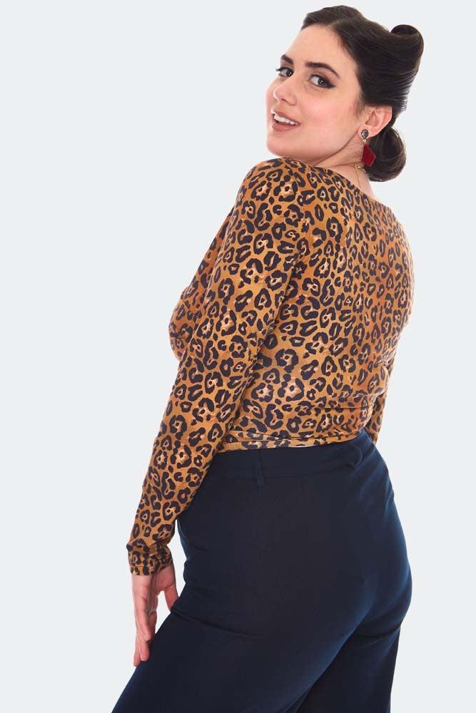 Leopard Print Wrap Top-Voodoo Vixen-Dark Fashion Clothing